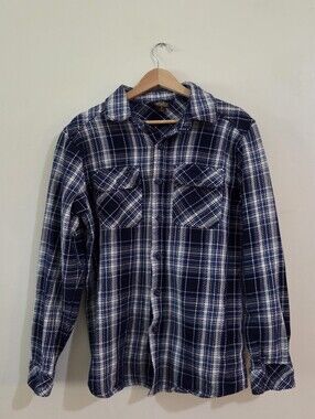 Navy Plaid Long-Sleeve Men's Layer Button Up